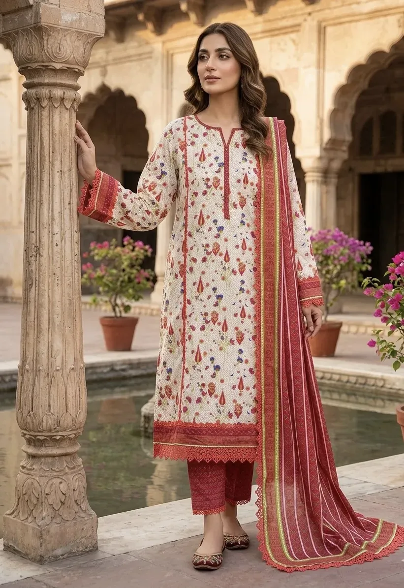 SM Attire 3 piece Printed Lawn