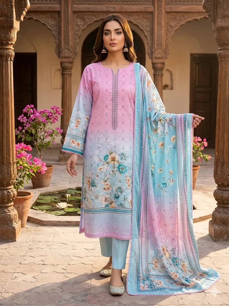 SM Attire 3 piece Printed Lawn