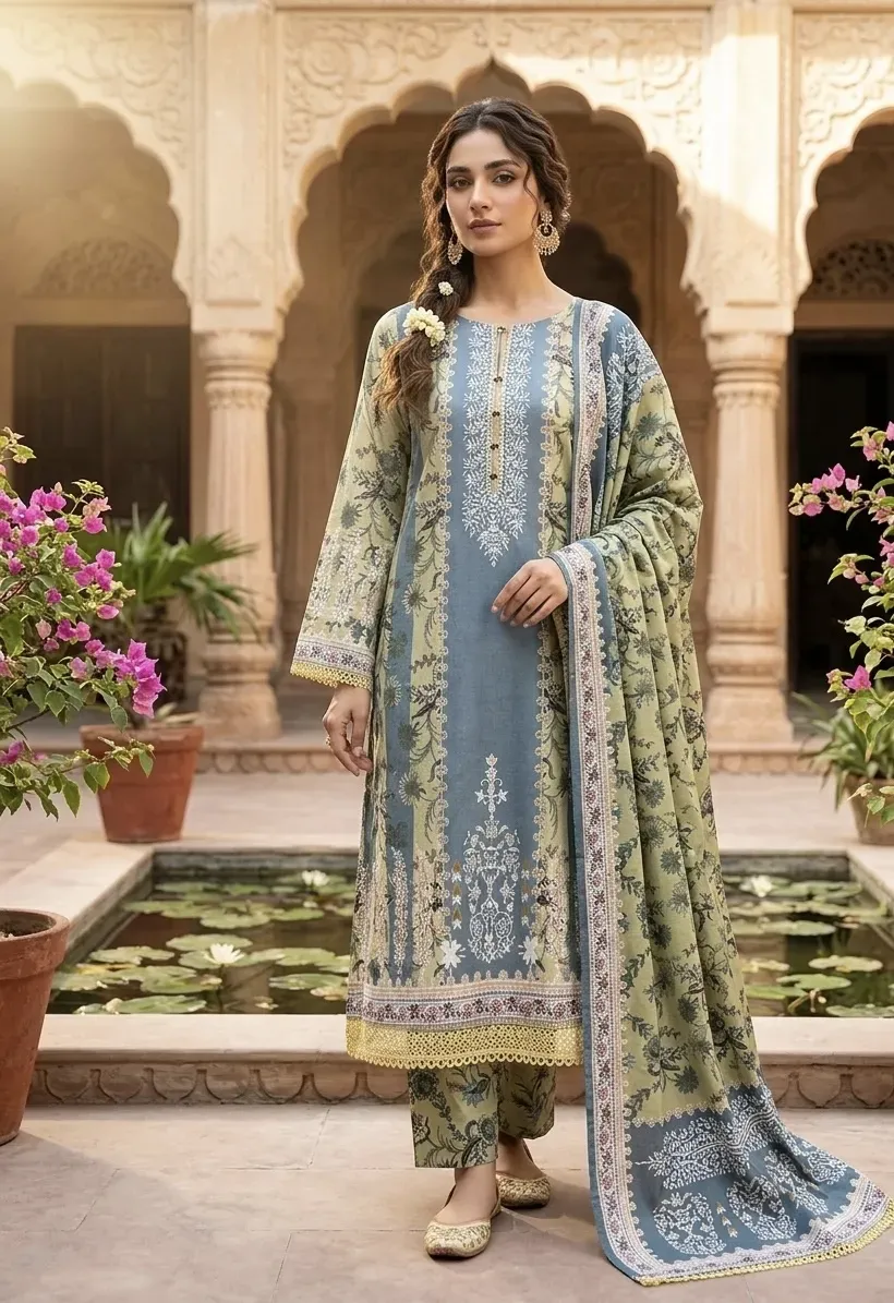 SM Attire 3 piece Printed Lawn